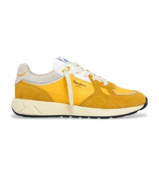 Pepe Jeans para hombre. PMS60036 Zapatillas de piel Marlon Divided amarillo (40), Plano, Ante, Cordones, Casual