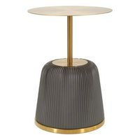 mesita de metal dorado y polipiel plisada gris o 4055
