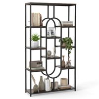 costway estanteria de 5 niveles librero libreria blanco y dorado con estantes abiertos estante alto independiente con forma ovalada marco marron
