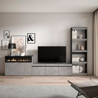 muebles salon efecto madera cemento 310x35x186cm chimenea efecto fuego