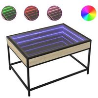 mesa de centro de salon de diseno moderno con led 70 x 50 x 41 cm madera de ingenieria color roble y cristal dec037486
