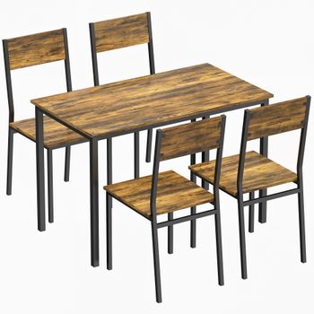 HOMCOM Conjunto de mesa de comedor con 4 sillas, mesa de cocina para 4 personas, patas de metal, marrón rústico   Aosom España