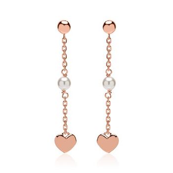 Pendientes de plata 925 bañados en oro rosa corazones perlas