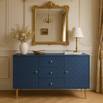 Mueble de almacenaje azul medianoche con estampados en relieve