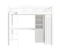 cama alta de madera de 90x200 cm - con escritorio y armario - blanco