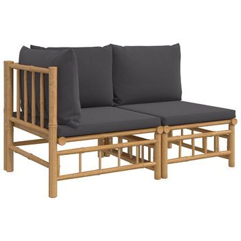 Conjunto De Muebles De Jardín 2 Uds | Mesa Y Sillas Bambú Con Cojines Gris Oscuro