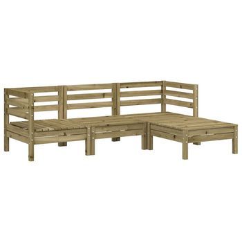 Sofá De Jardín 3 Plazas | Sofá De Exterior Con Reposapiés Madera Pino Impregnada