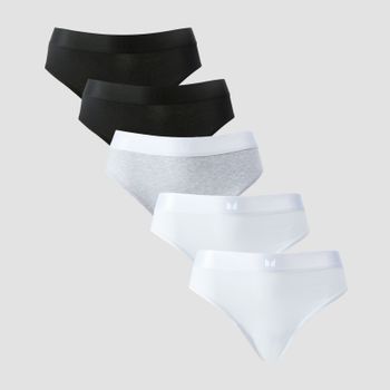 Braguita de bikini de talle medio para mujer de MP (paquete de 5) - Blanco/negro/gris jaspeado  - XS