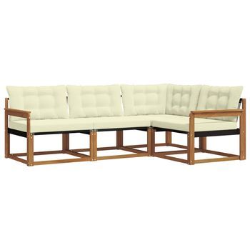 Conjunto De Sofás De Exterior Con Cojín 4 Piezas | Mueble De Jardín Natural Y Crema