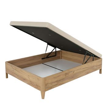 Canapé Cope Madera Con Tapa Reforzada Anti Curva Y Apertura Manual Con Bombines De Gas En Color Roble Amazonas 150x190 Cm