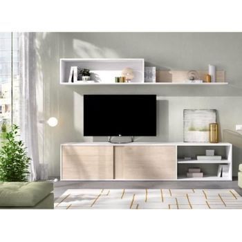 Conjunto De Salón - Atlanta - Mueble Tv Con Estante De Pared - Blanco