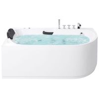 banera de hidromasaje esquinera derecha acrilica accesorios de acero inoxidable plateado reposacabezas 170 x 80 cm blanca sayula
