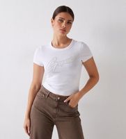 guess para mujer w5ri68ka0h1 camiseta con logotipo de tachuelas blanco m casual algodon manga corta
