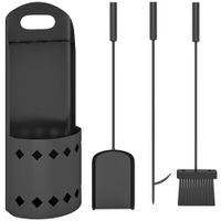 outsunny set de herramientas para chimenea 4 piezas accesorio herramientas chimenea con escoba pala atizador y soporte en metal negro