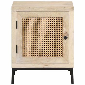 Mesita De Noche - Mesilla Madera Maciza Mango Y Caña Natural 40x30x50 Cm Mc4739