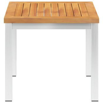 Mesa Auxiliar | Mesa De Apoyo Jardín | Mesa De Exterior Madera Acacia Acero Inoxidable 45x45x38cm