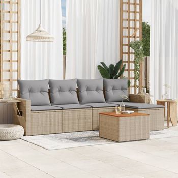 Conjunto De Sofás Jardín Con Cojines 6 Uds | Mueble Jardin Mesa Y Sillas Ratán Sintético Beige Cfw739750