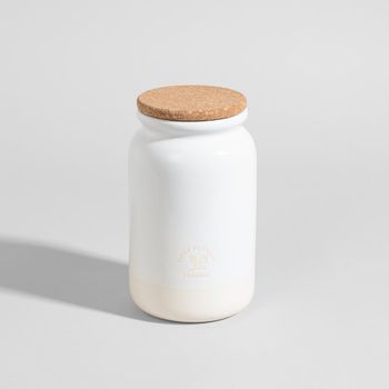 Bote de gres blanco roto y marfil, 18 cm