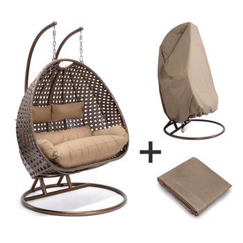 Silla Colgante De Poliratán Con Funda De Lluvia Twin - Marrón Para 2 Personas