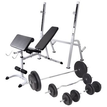 Banco De Ejercicios Con Soporte Pesas, Pesas Y Mancuernas 90 Kg Vidaxl
