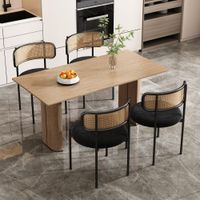 juego de 4 sillas con respaldo de ratan y asiento de terciopelo negro