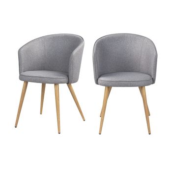 Set de 2 sillas de tela gris claro con patas de metal