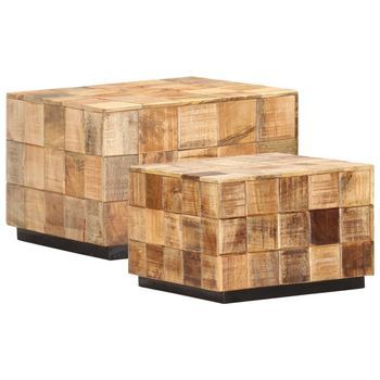 Mesas De Centro Con Diseño De Bloque 2 Uds Madera Mango Rugosa Vidaxl