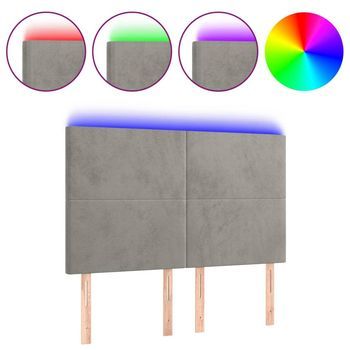 Cabecero Cama | Panel De Cabecera Con Luces Led Terciopelo Gris Claro 144x5x118/128 Cm