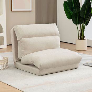 Sofá-cama Individual Plegable, Respaldo Ajustable En 6 Niveles, Acolchado, Aspecto Lino, Beige
