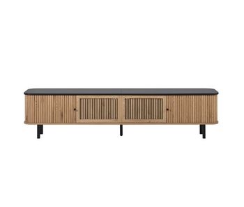Mueble tv 190x35x45 cm - dos puertas correderas, dos puertas de rejilla, diseño único - roble