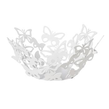 Centro De Mesa Pequeño Farfalloso Ø31 Cm En Mármol Blanco Hierro Perforado Diseño Moderno Con Mariposas Elegante Decoración De Mesa Made In Italy
