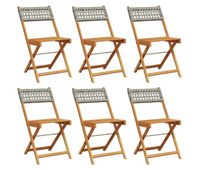 vidaxl sillas de jardin plegables 6 uds madera maciza y ratan pe gris
