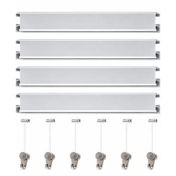 Colgar Cuadros Sin Agujeros Pack 6 Metros Eurohang Guías Aluminio Plata Mate 150 Cm Con 6 Colgadores Rm Nylon Clips Tapas Tornillos