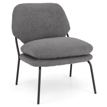 Costway Silla de Ocio sin Brazos Silla Tapizada en Tela de Forro Polar con Respaldo Alto Cojines Gruesos Patas Metálicas para Salón Dormitorio Gris