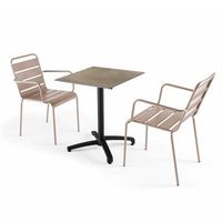 mesa de jardin de martaupe laminado y 2 sillones color topo opera - oviala