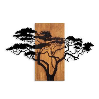 Decoración Pared De Madera Acacia Árbol-387 Nogal Negro 90x58 Cm