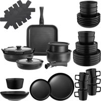 set basico de cocina para 6 personas 47 piezas grisnegro