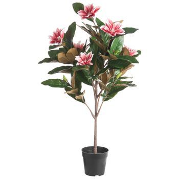 Planta Artificial En Maceta Con Flores Decoración Moderna De Plástico Para Interiores Hecha A Mano 90 Cm Rojo Magnolia Tree