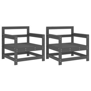 Pack 2 Uds Sillones De Jardín | Silla De Jardín | Silla De Exterior Madera Maciza De Pino Gris