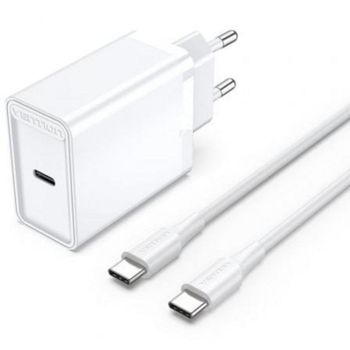 Cargador de Pared Vention FAHWF-EU USB-C 25W Carga Rápida con 2 Cables