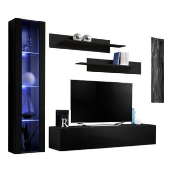 Mueble Para Tv Fly G2 De Diseño, Color Negro Brillante. Mueble Colgante Moderno Y De Moda Para Su Sala De Estar.