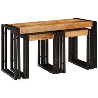 mesa nido 3 pcs marron y negro madera de mango solida y metal vidaxl