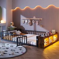 flachbett metallbett 140 x 200 cm eisenbett mit schutzgelander schliesfachern led-streifenleuchten schwarz