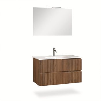 Mueble de baño de 4 piezas en mdf roble oscuro