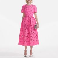 self-portrait cotton-blend lace midi dress - uk 8