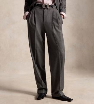 Polo Ralph Lauren para mujer. 211A10720001 Pantalón Bacall de mezcla de lana gris (38), Casual, Clásico