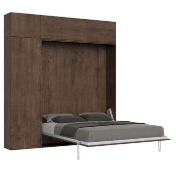 Cama Plegable 120x190 Cm Con 1 Columna Contenedor 2 Muebles Altos En Madera De Nogal Kanto