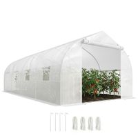 outsunny invernadero de jardin tipo tunel con 8 ventanas transpirables puerta enrollable con cremallera 593x300x200 cm blanco   aosom espana