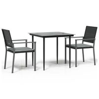 juego comedor jardin 3 uds  conjunto mueble jardin mesa y sillas y cojines ratan sintetico y acero