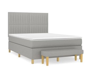 Cama box spring con colchón tela gris claro 140x190 cm rayas verticales